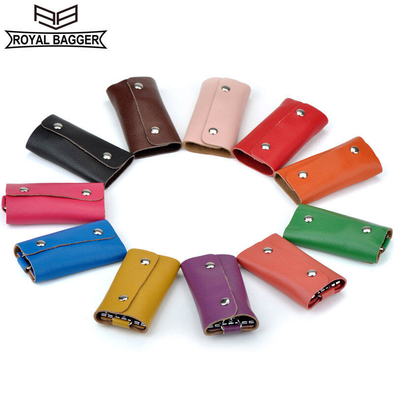 ROYAL BAGGER Genuine Cow Leather New Couples Ladies Key Bag For Women Girls Boys Men Card Purse Korean Style Keys Bags Fashion Wallet Sets Holders