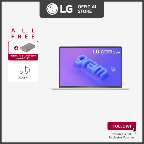 LG 16Z90RS gram Style 16" WQHD+ Anti-glare OLED Display with 13th Gen Intel® Core™ i7 Processor, 16GB RAM & 512GB +  Free Delivery Free VERBATIM 512GB Vx560 External SSD*Worth $149.00 + Free Cleaning 